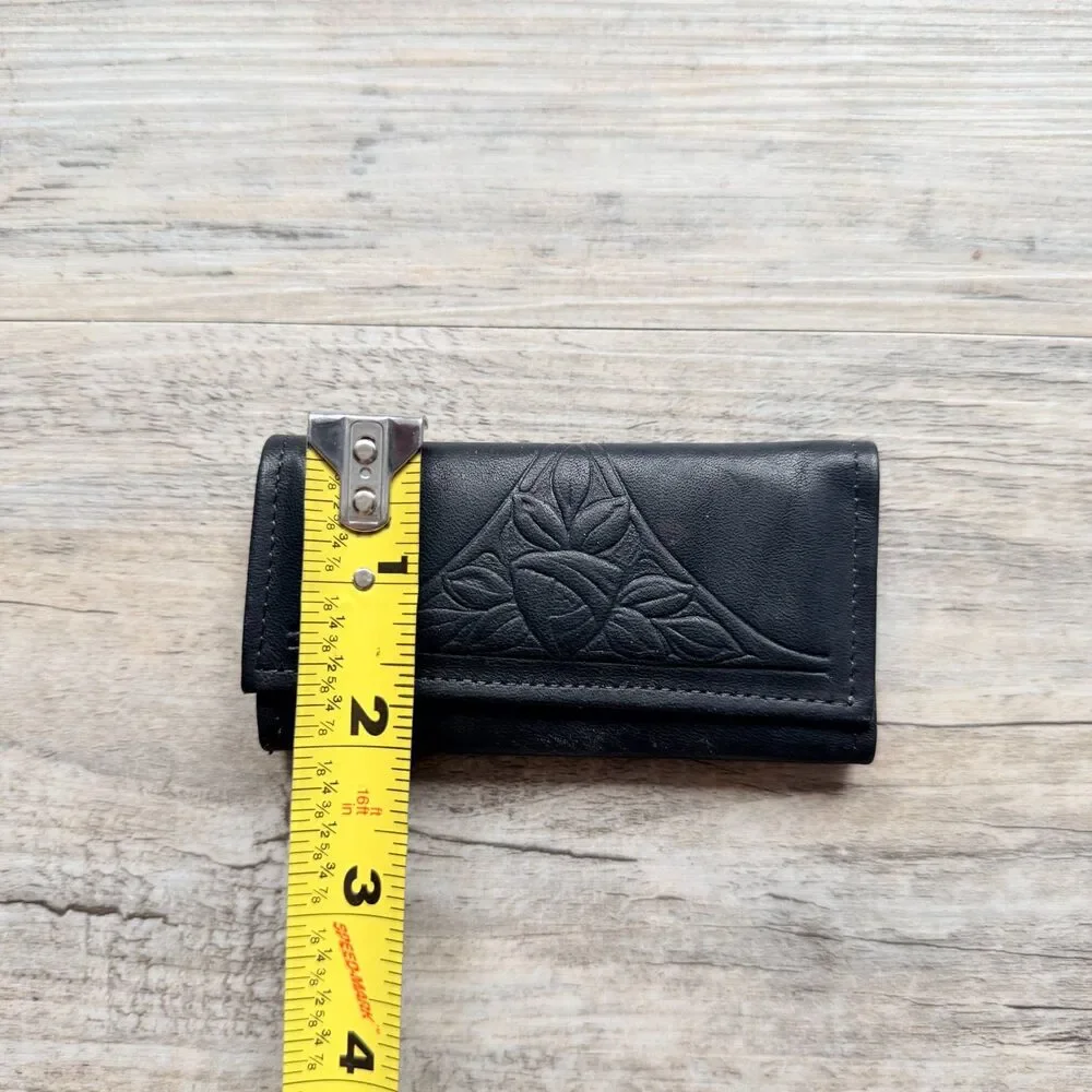 Vintage Rolfs Cowhide Genuine Leather Black Key Holder Wallet Organizer Embossed